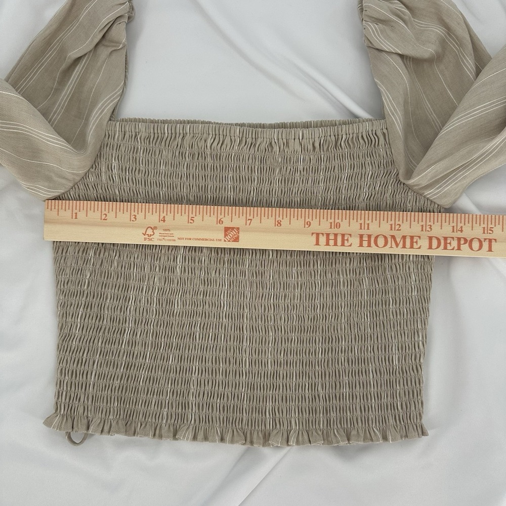Derek Lam 10 Crosby Women'sLinen Blend Puffy Sleeve Striped Smocked Blouse Sz 4 - Picture 9 of 9